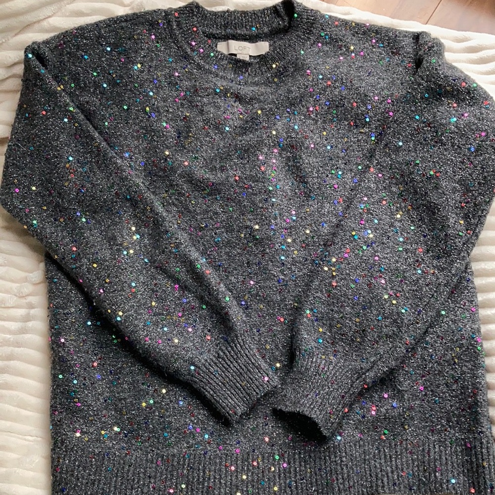 LOFT Sparkly Party Sweater with Multi-colored Sequins